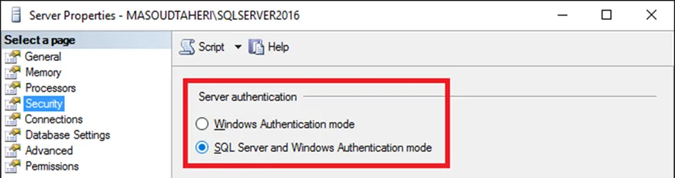 تنظیم نوع Authentication پس از نصب SQL Server