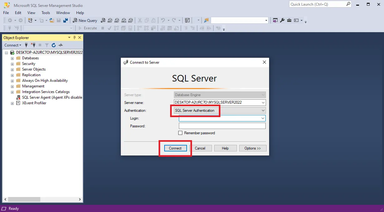 پیکربندی Authentication و Authorization در SQL Server - ذخیره‌سازی تغییرات - اتصال به سرور