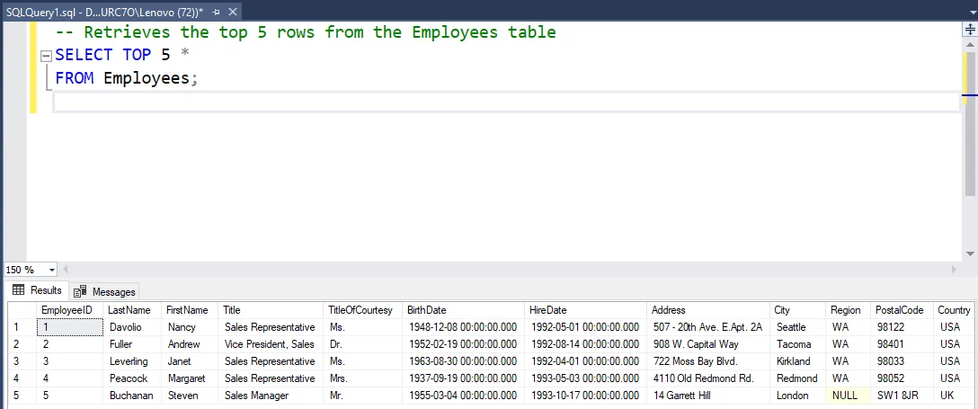 استخراج TOP N رکورد در دستور SELECT TOP در SQL Server