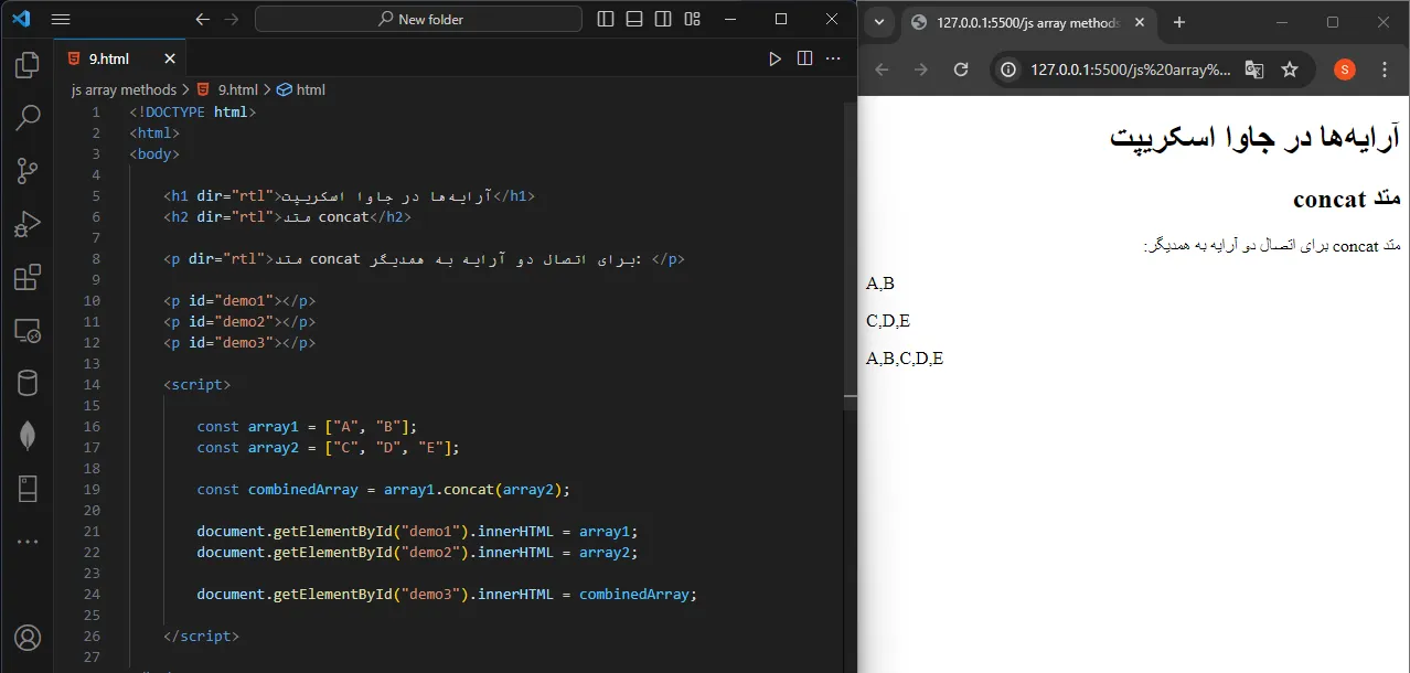 ویژگی concat در جاوا اسکریپت