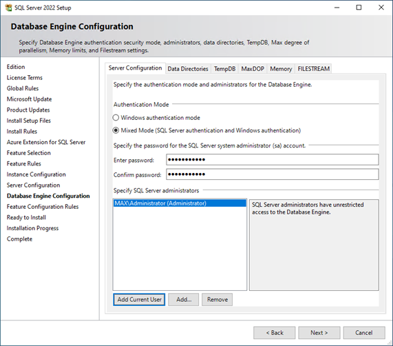 تنظیمات پیکربندی Database Engine