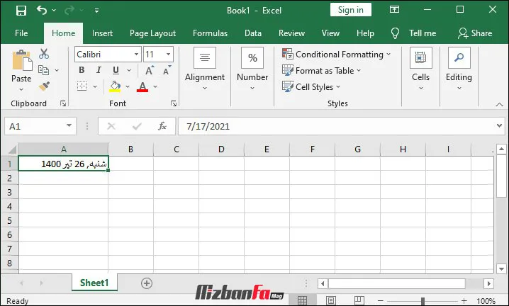 تبدیل تاریخ میلادی به شمسی در اکسل 2016 و 2019