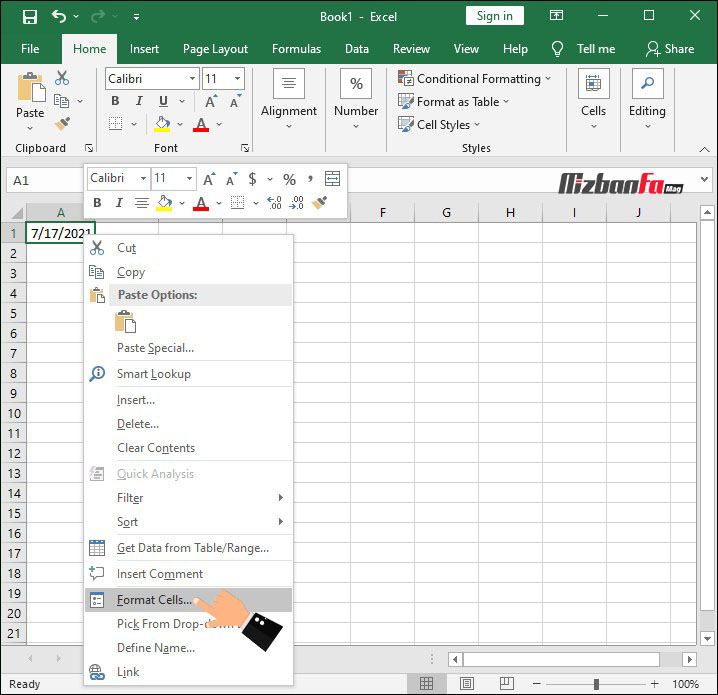انتخاب گزینه Format Celle 