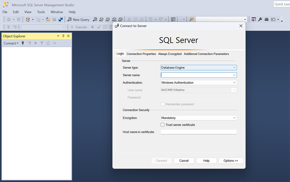 صفحه ورودی SQL Server