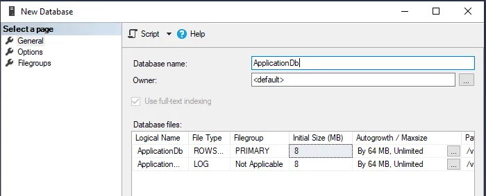 انتخاب اسم ApplicationDb 