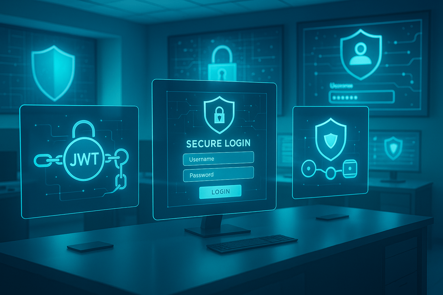 تصویری گرافیکی از المان های مربوط به امنیت در ASP.NET Core (JWT, Identity)